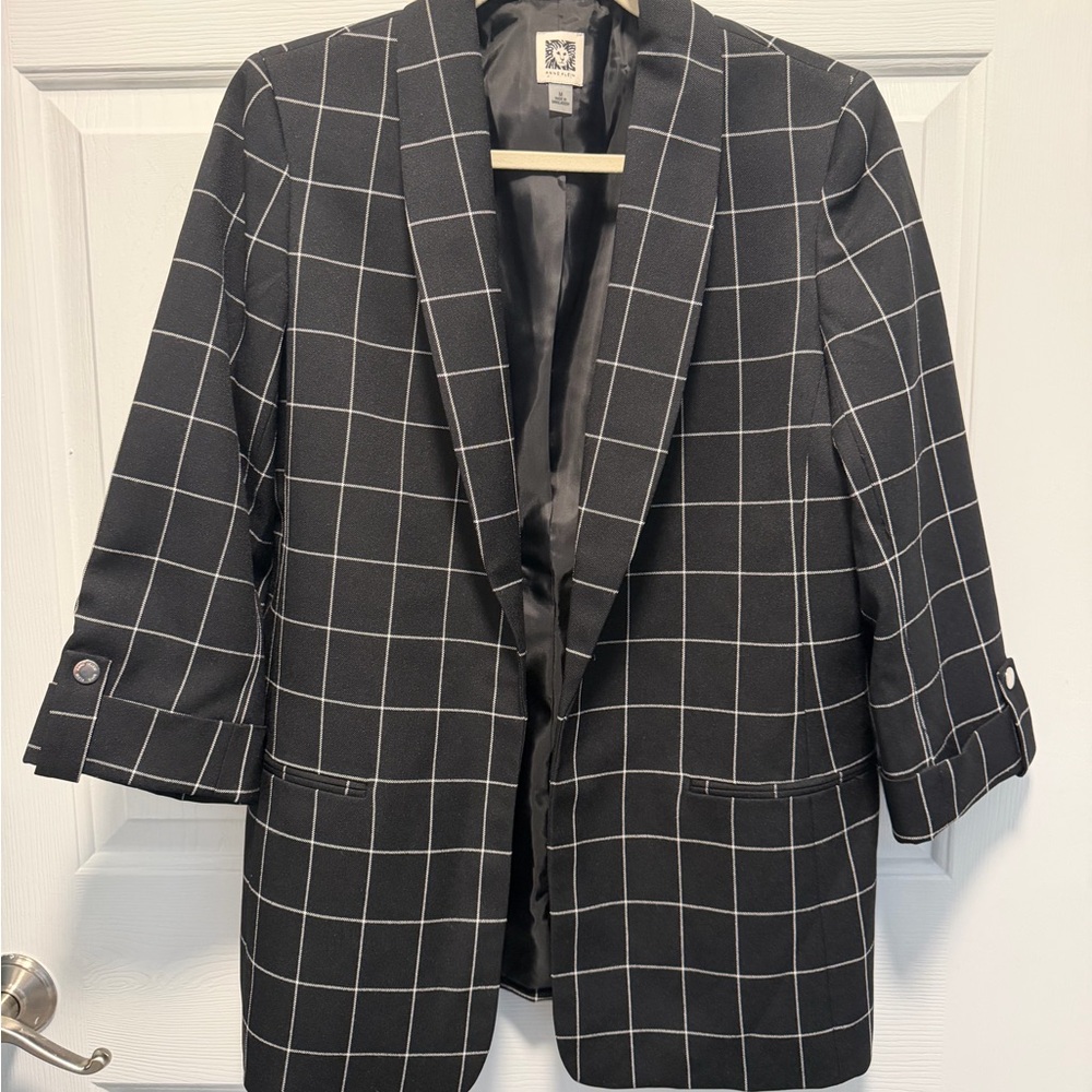 Anne Klein Black Windowpane Womans Blazer